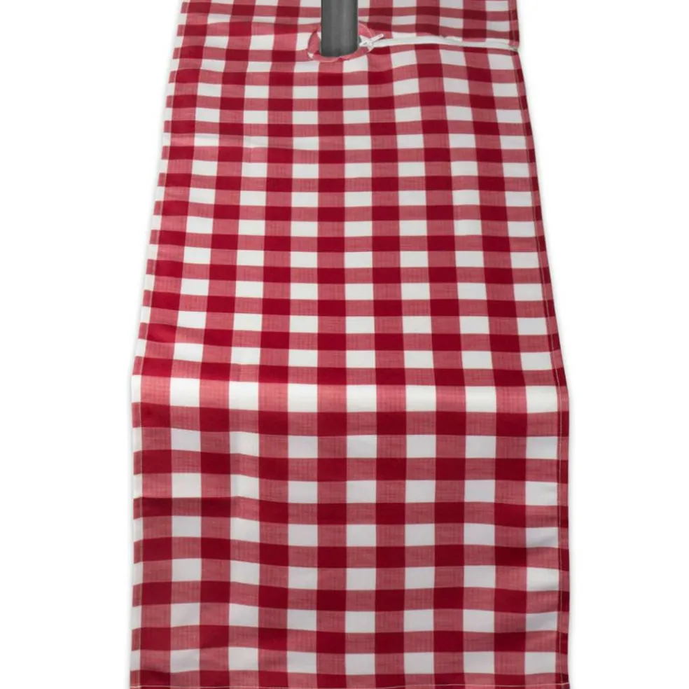Red Check Outdoor Table Runner With Zipper 14" x 72"