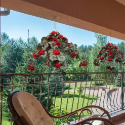 25" Red Hanging Geranium Basket – Lush Silk Flowers for Indoor & Outdoor Home Décor
