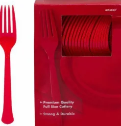 Red, Heavy Duty Plastic Forks - 50 Forks/Pack