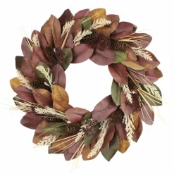 26" Red Magnolia Leaves & Pinecone Wreath by Ashland®
