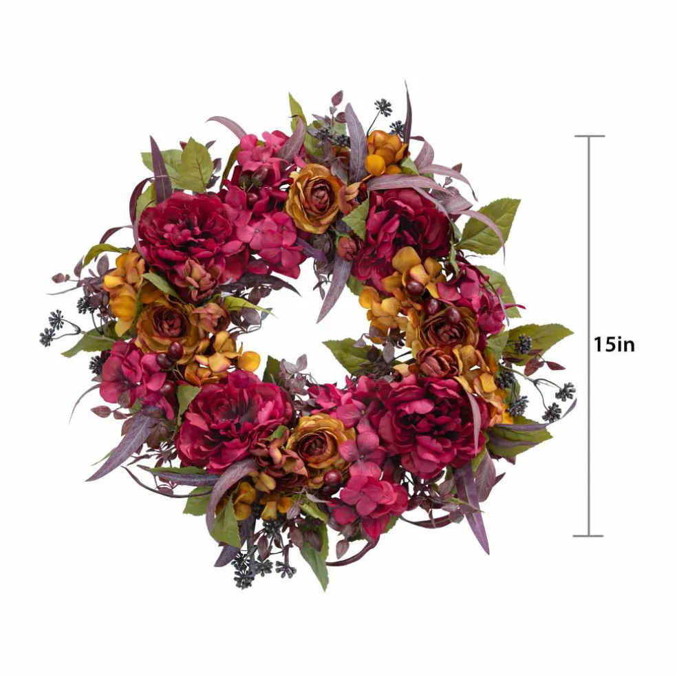 24" Red Peony & Rust Ranunculus Wreath by Ashland®