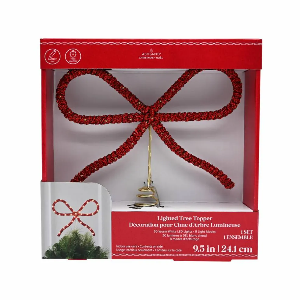 9.5" Red Rhinestone Bow Lighted Tree Topper by Ashland®