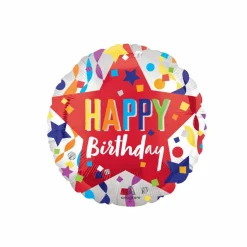 18" Red Star Happy Birthday Foil Balloon