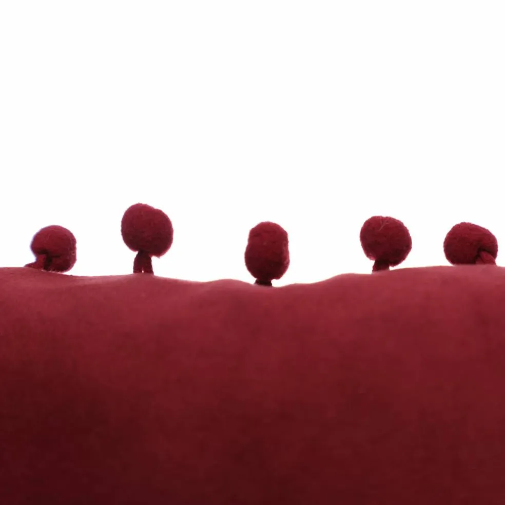16" Red Velvet Pillow with Pom Poms by Ashland®