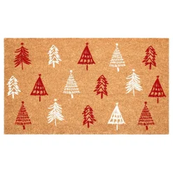 Red White Christmas Tree Farm Doormat
