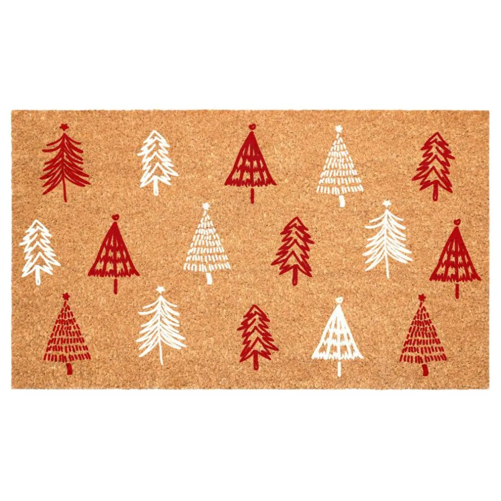Red White Christmas Tree Farm Doormat