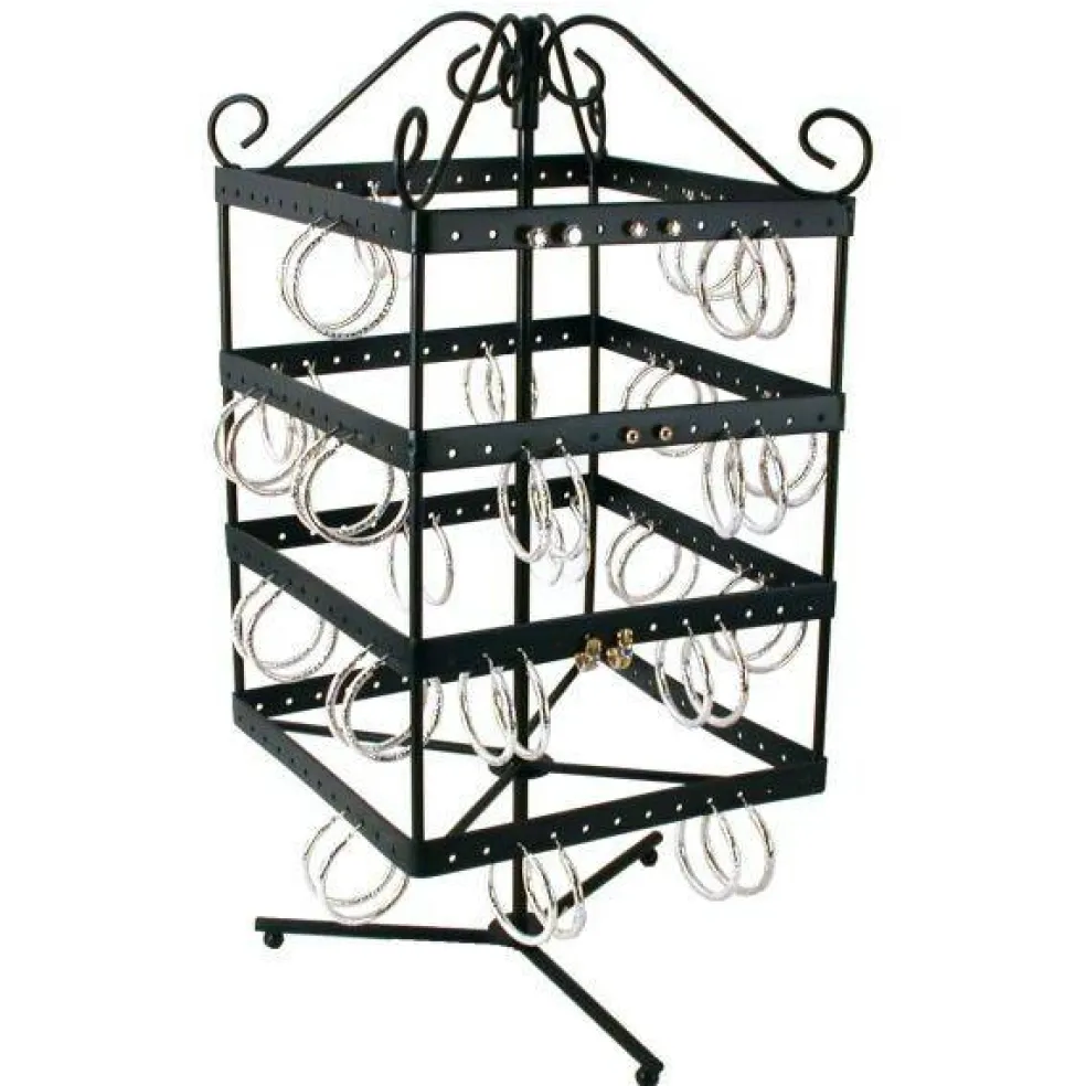 Revolving Rotating 96 Pairs Earring Display Stand Black Metal 13 1/8"