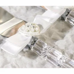 Rhinestone Pearlized Heart Rose Bouquet Wedding Cake Server Set