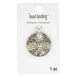 Rhodium Round Tree Roots Pendant by Bead Landing™