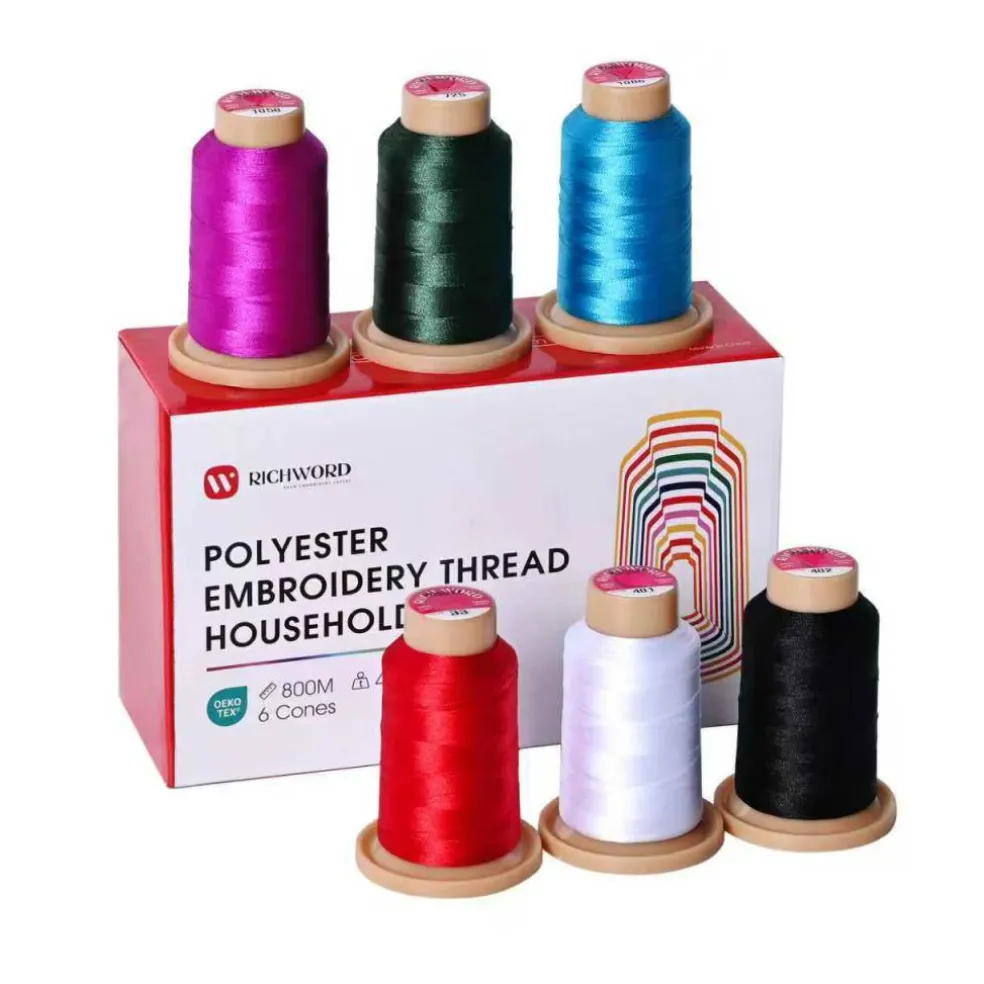 Richword Selected 800M 6/20/40/60/80 Colors Embroidery Machine Thread, 40WT(108D/2) Polyester Embroidery Machine Thread Set for Embroidery Machines and Sewing Machines
