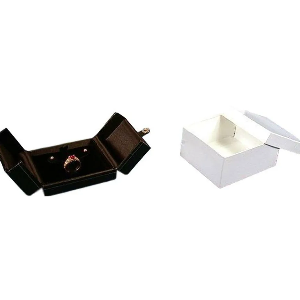 12 Ring Earring Boxes Black Leather Snap Lid Display