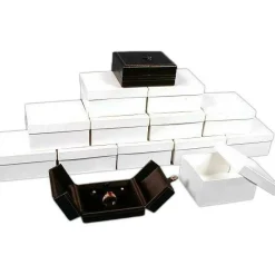 12 Ring Earring Boxes Black Leather Snap Lid Display