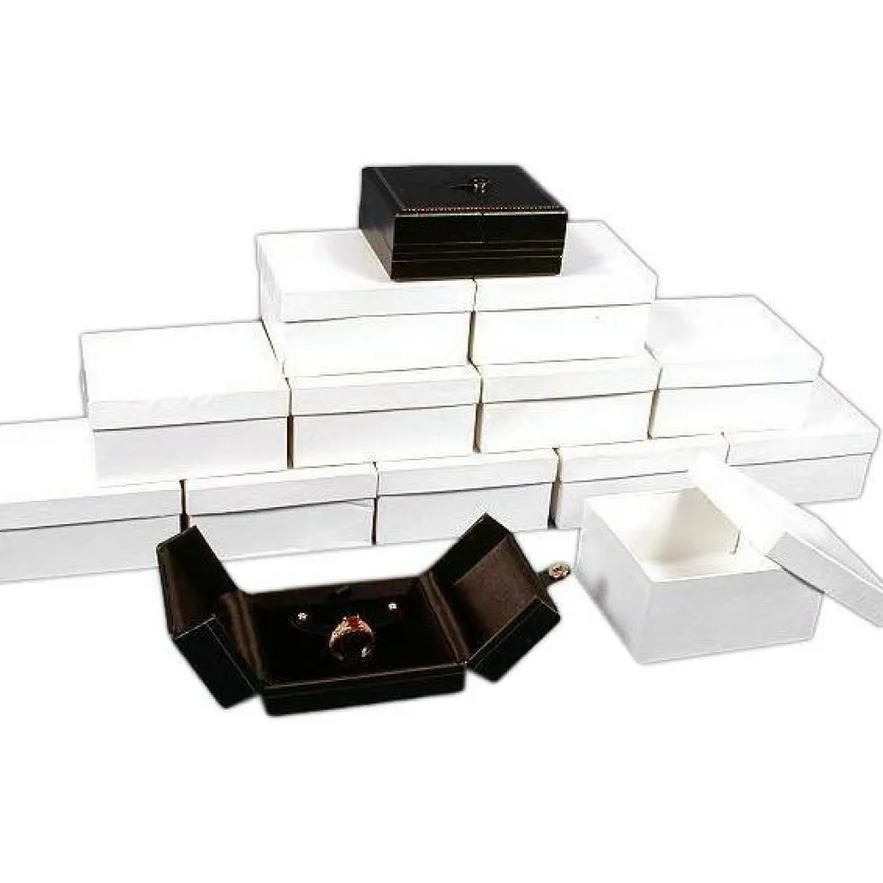 12 Ring Earring Boxes Black Leather Snap Lid Display