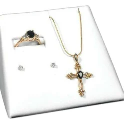 2 Ring Earring Pendant Displays Combo White Leather