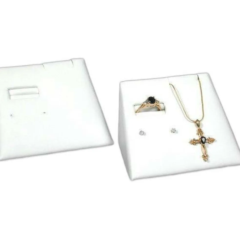 2 Ring Earring Pendant Displays Combo White Leather