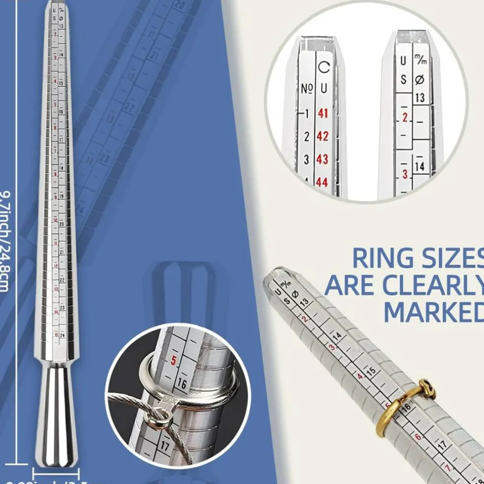 Ring Sizer Mandrel & Shaper Tool – Metal Ring Measuring, Resizing, and Repair Kit with Jewelry Mallet
