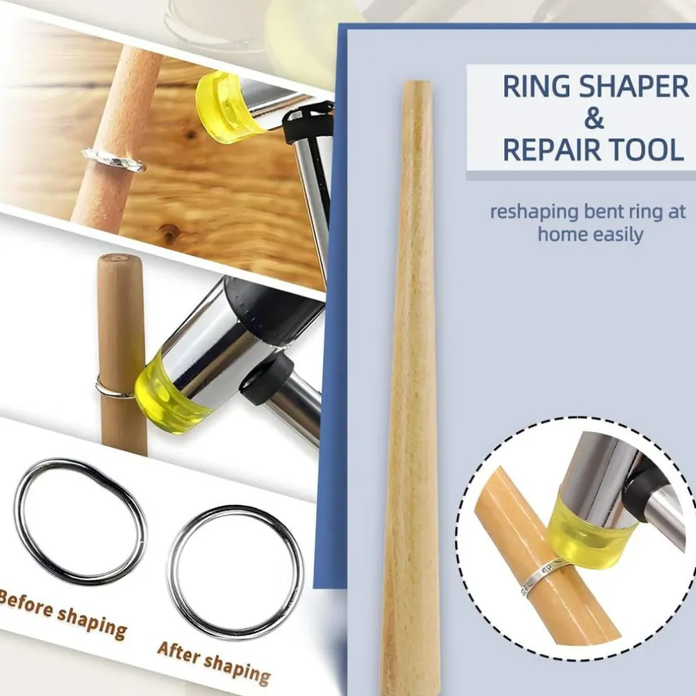 Ring Sizer Mandrel & Shaper Tool – Metal Ring Measuring, Resizing, and Repair Kit with Jewelry Mallet