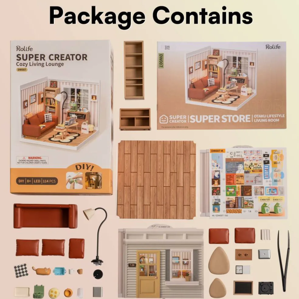 Rolife® Super Creator Cozy Living Lounge DIY Miniature Kit