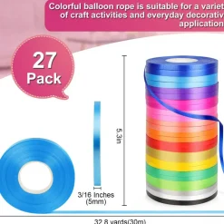 27 Roll Curling Ribbon, 3/16 Inch x 32.8 Yard Balloon String, 15 Colors Ribbons for Crafts, Balloon String Ribbon for Party, Festival, Florist Flower