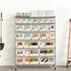 Rolling Bin Storage Rack with 24 Organizer Bins Steel Wire Shelf on Wheels