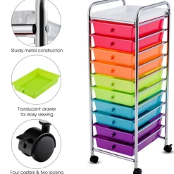 Rolling 10-Drawer Organizer Cart for Craft Supplies and Utility Storage