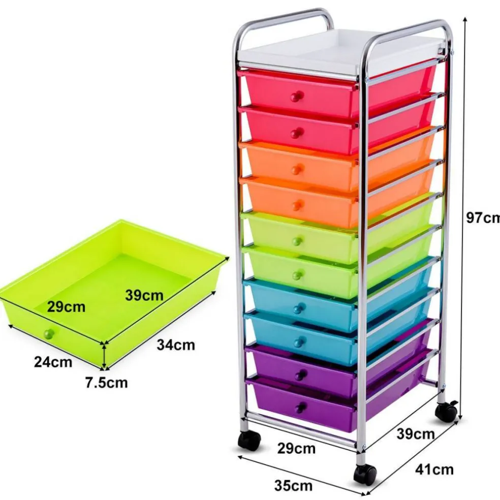 Rolling 10-Drawer Organizer Cart for Craft Supplies and Utility Storage