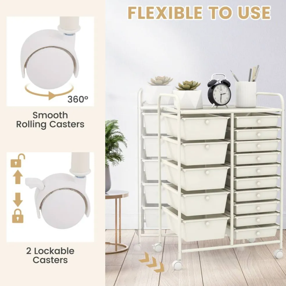 Rolling Storage Cart 15 Drawer Organizer With Wheels Craft Office Supply Organizer Steel Frame Multicolor Drawers