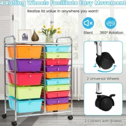 Rolling Storage Cart 15 Drawer Organizer With Wheels Craft Office Supply Organizer Steel Frame Multicolor Drawers