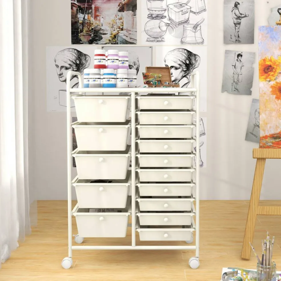 Rolling Storage Cart 15 Drawer Organizer With Wheels Craft Office Supply Organizer Steel Frame Multicolor Drawers