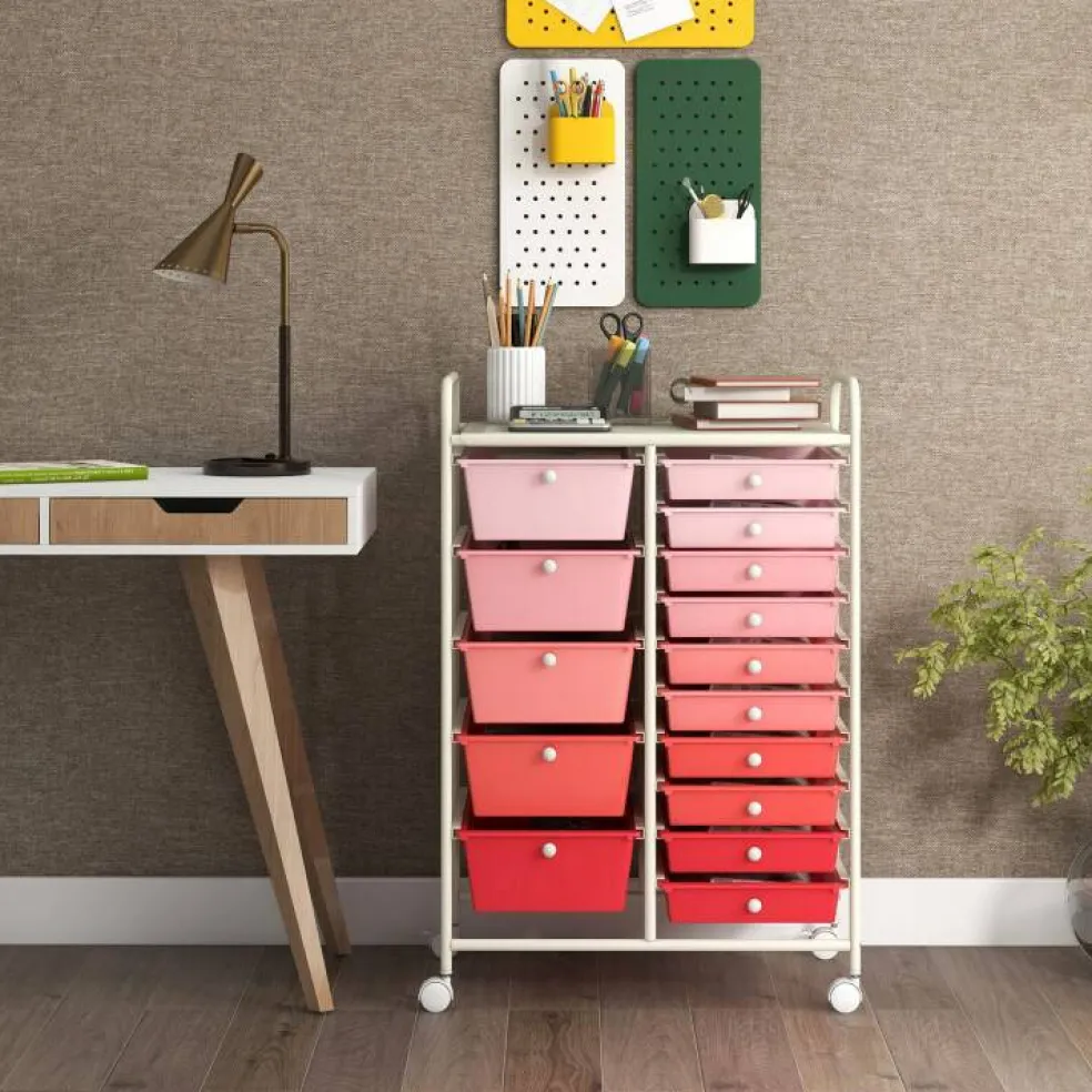 Rolling Storage Cart 15 Drawer Organizer With Wheels Craft Office Supply Organizer Steel Frame Multicolor Drawers