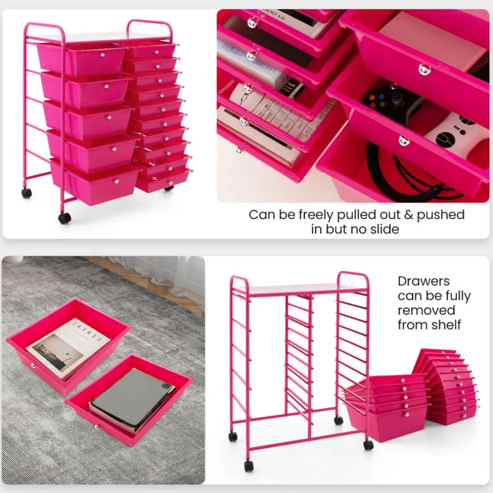 Rolling Storage Cart 15 Drawer Organizer With Wheels Craft Office Supply Organizer Steel Frame Multicolor Drawers