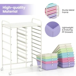 Rolling Storage Cart 15 Drawer Organizer With Wheels Craft Office Supply Organizer Steel Frame Multicolor Drawers