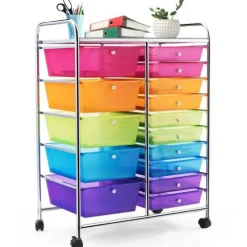 Rolling Storage Cart 15 Drawer Organizer With Wheels Craft Office Supply Organizer Steel Frame Multicolor Drawers
