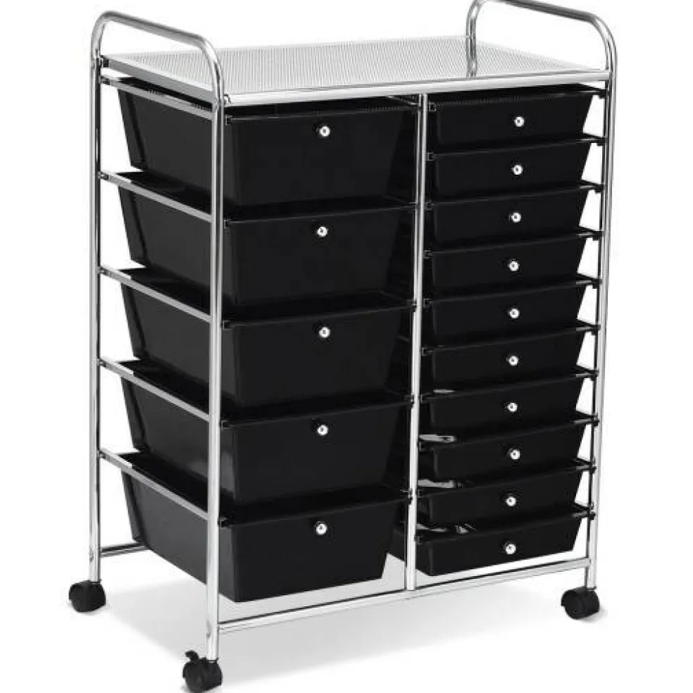 Rolling Storage Cart 15 Drawer Organizer With Wheels Craft Office Supply Organizer Steel Frame Multicolor Drawers