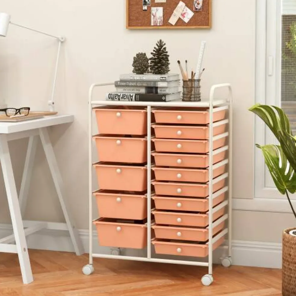 Rolling Storage Cart 15 Drawer Organizer With Wheels Craft Office Supply Organizer Steel Frame Multicolor Drawers