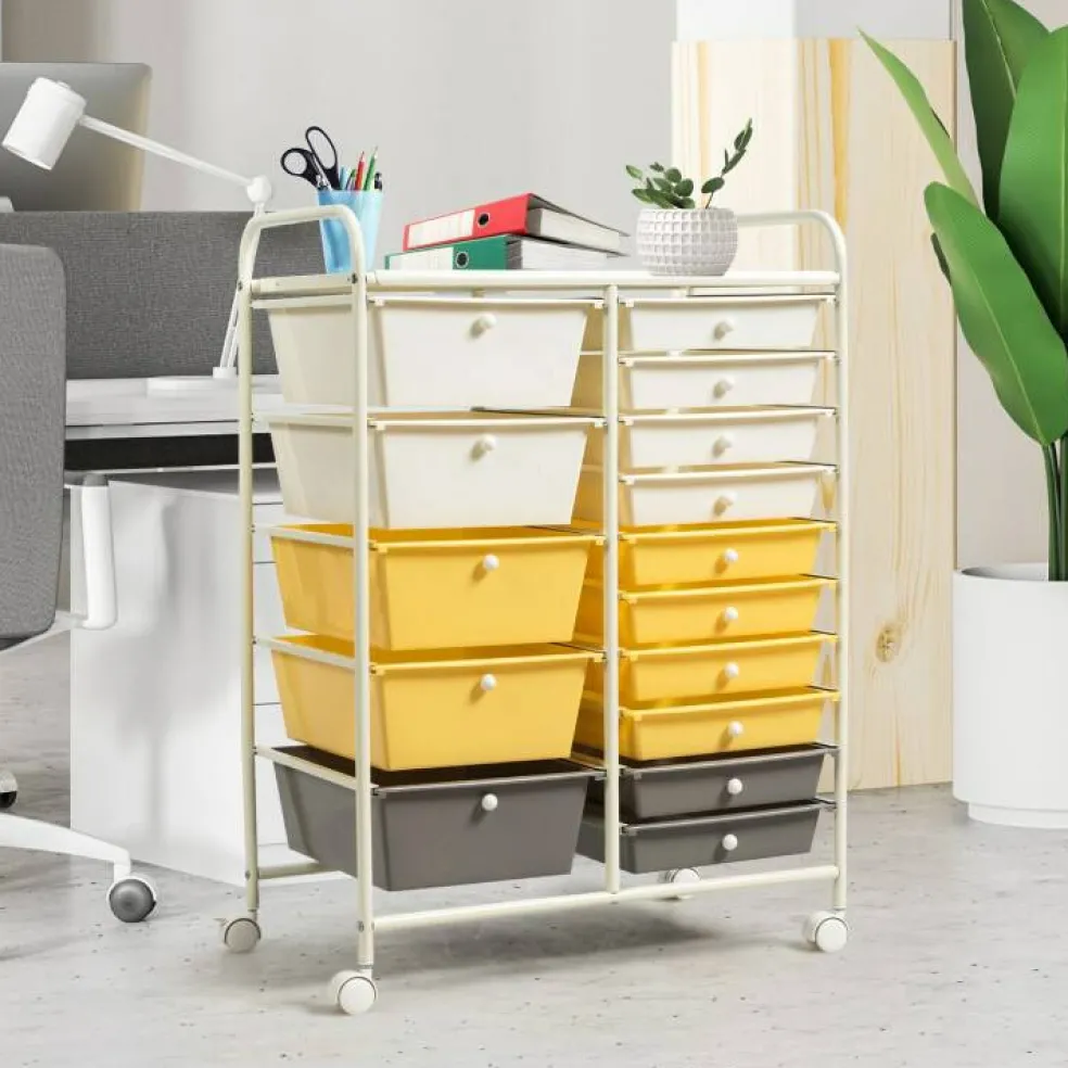 Rolling Storage Cart 15 Drawer Organizer With Wheels Craft Office Supply Organizer Steel Frame Multicolor Drawers
