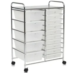 Rolling Storage Cart 15 Drawer Organizer With Wheels Craft Office Supply Organizer Steel Frame Multicolor Drawers