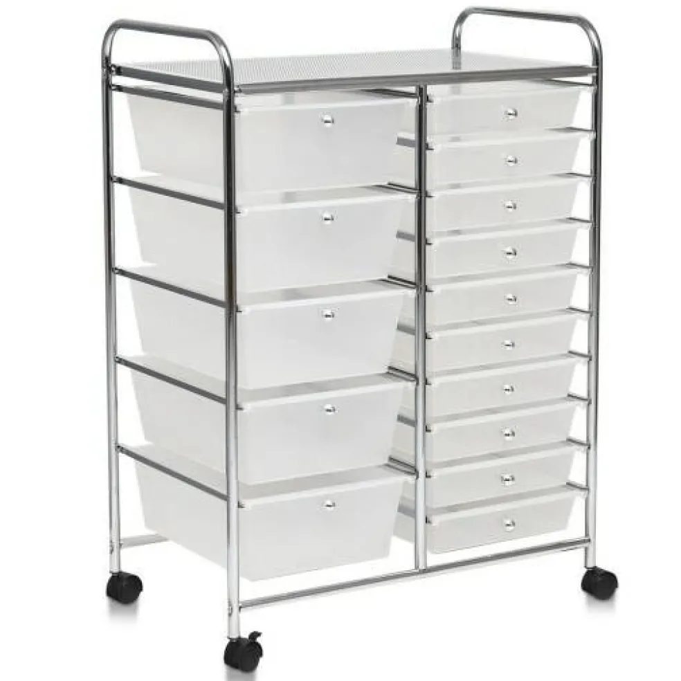 Rolling Storage Cart 15 Drawer Organizer With Wheels Craft Office Supply Organizer Steel Frame Multicolor Drawers