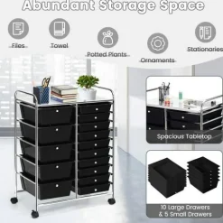Rolling Storage Cart 15 Drawer Organizer With Wheels Craft Office Supply Organizer Steel Frame Multicolor Drawers