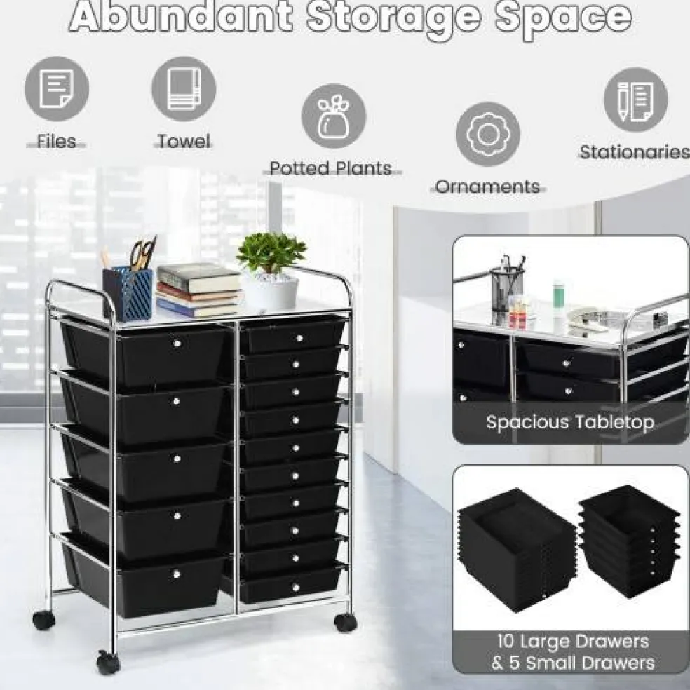 Rolling Storage Cart 15 Drawer Organizer With Wheels Craft Office Supply Organizer Steel Frame Multicolor Drawers