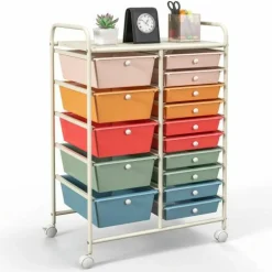 Rolling Storage Cart 15 Drawer Organizer With Wheels Craft Office Supply Organizer Steel Frame Multicolor Drawers
