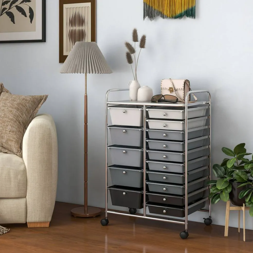 Rolling Storage Cart 15 Drawer Organizer With Wheels Craft Office Supply Organizer Steel Frame Multicolor Drawers