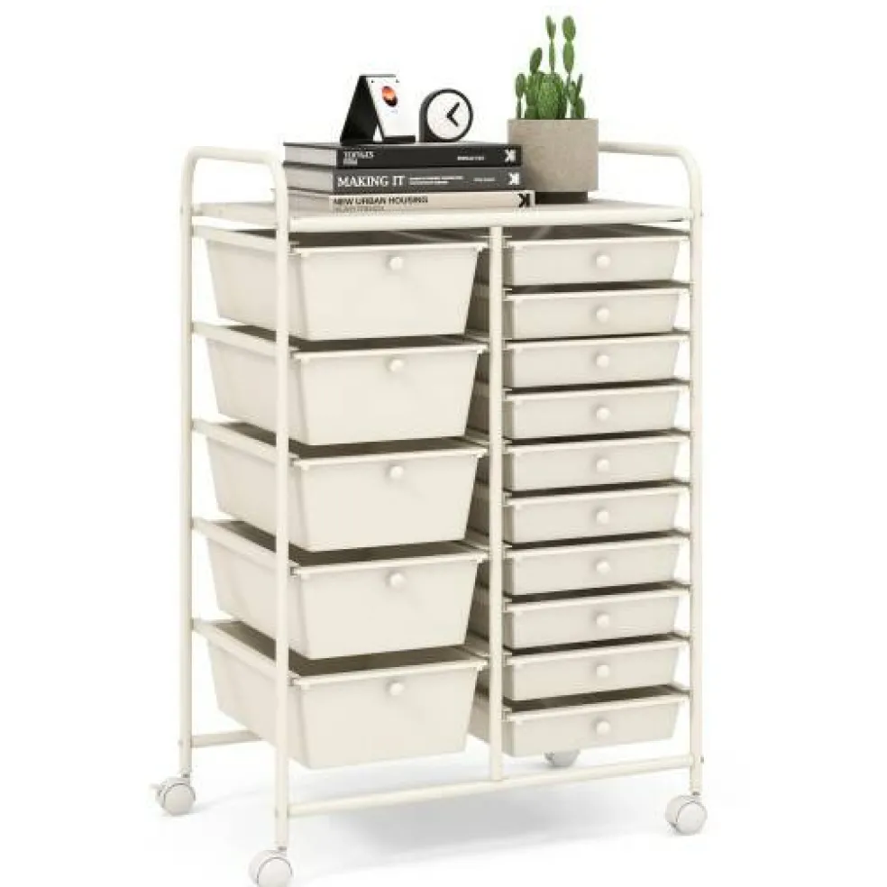 Rolling Storage Cart 15 Drawer Organizer With Wheels Craft Office Supply Organizer Steel Frame Multicolor Drawers