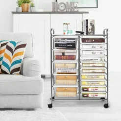 Rolling Storage Cart 15 Drawer Organizer With Wheels Craft Office Supply Organizer Steel Frame Multicolor Drawers