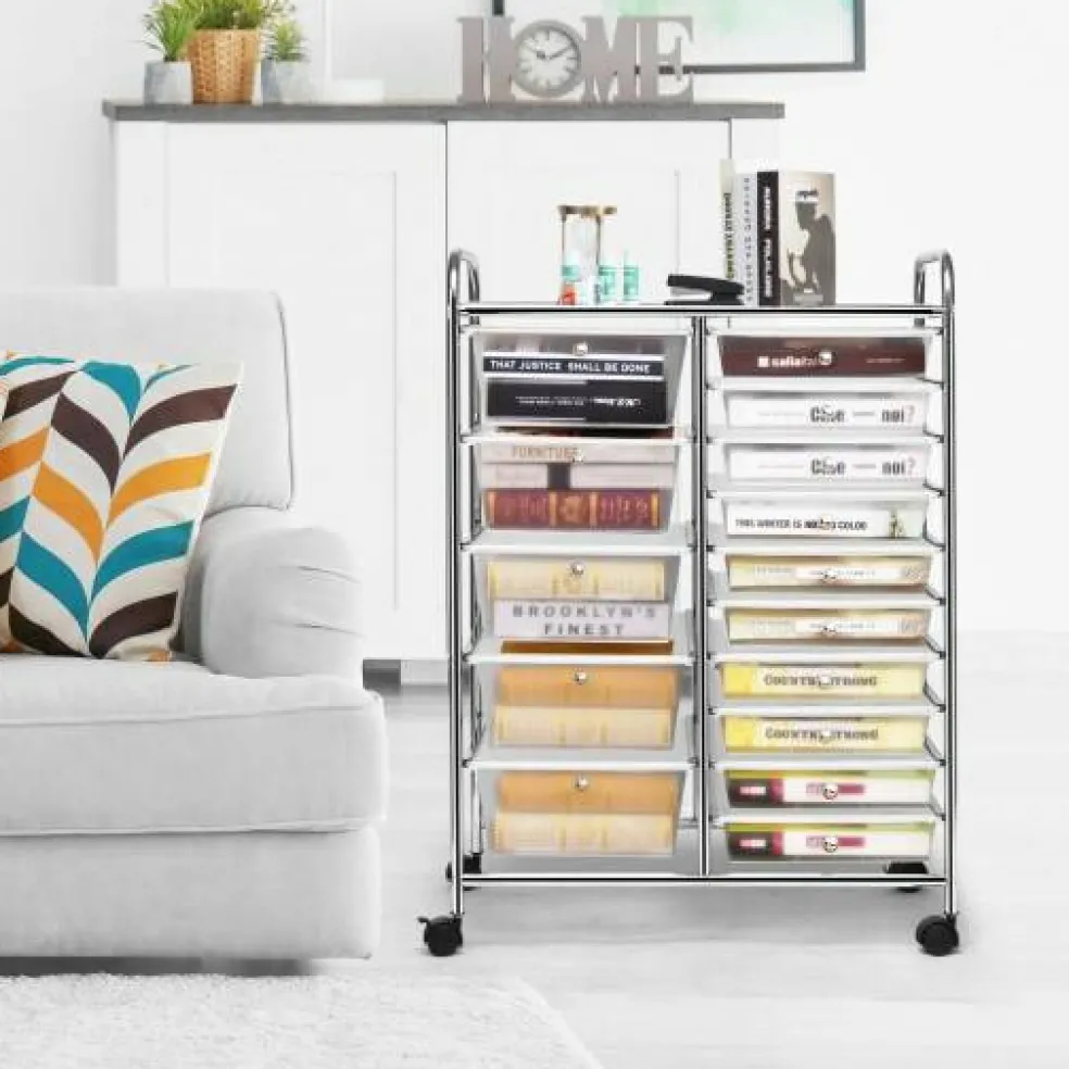 Rolling Storage Cart 15 Drawer Organizer With Wheels Craft Office Supply Organizer Steel Frame Multicolor Drawers