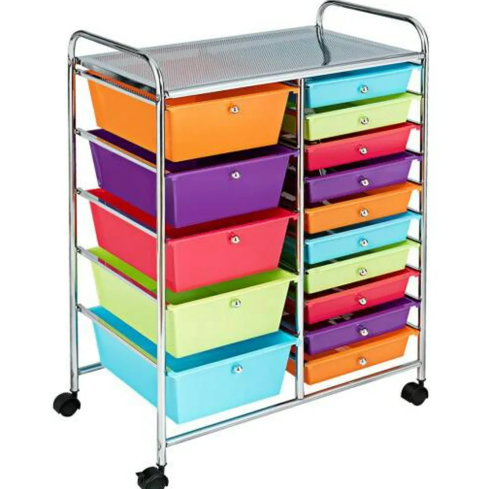 Rolling Storage Cart 15 Drawer Organizer With Wheels Craft Office Supply Organizer Steel Frame Multicolor Drawers