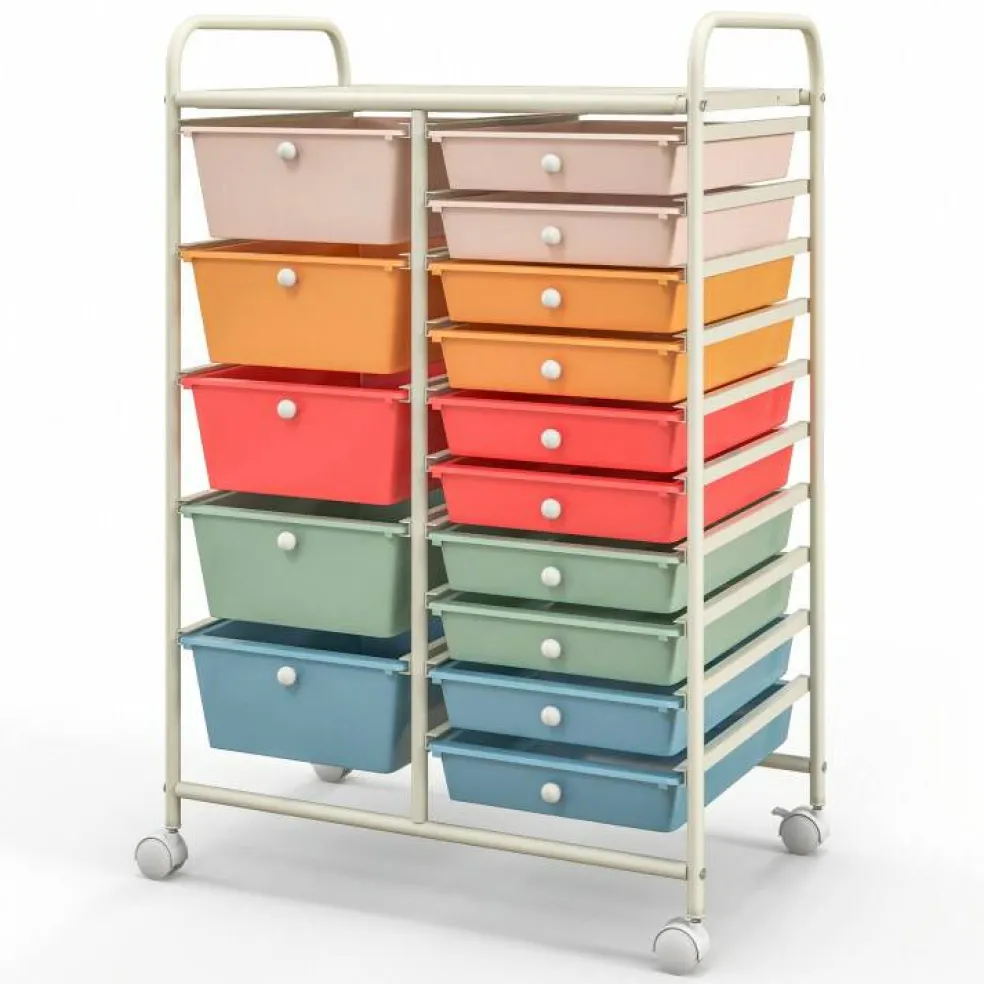 Rolling Storage Cart 15 Drawer Organizer With Wheels Craft Office Supply Organizer Steel Frame Multicolor Drawers