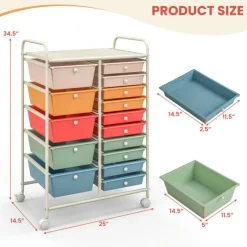 Rolling Storage Cart 15 Drawer Organizer With Wheels Craft Office Supply Organizer Steel Frame Multicolor Drawers