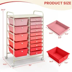 Rolling Storage Cart 15 Drawer Organizer With Wheels Craft Office Supply Organizer Steel Frame Multicolor Drawers