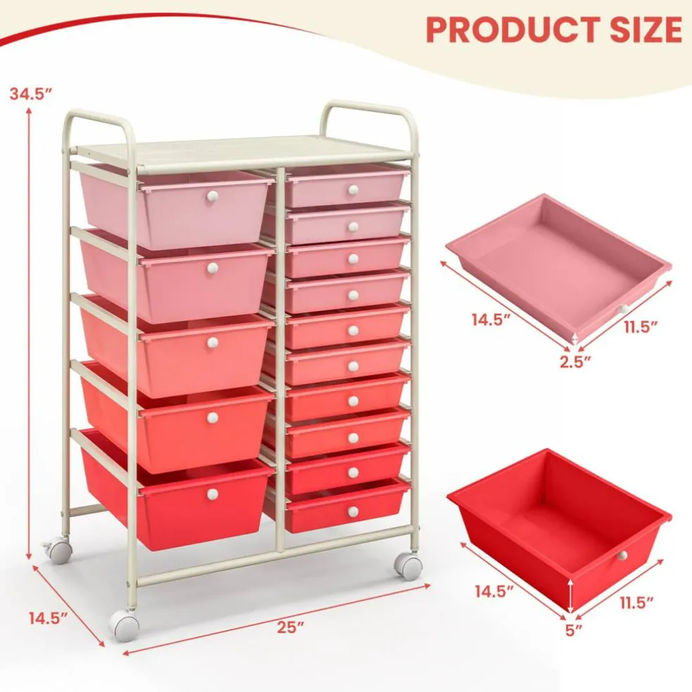 Rolling Storage Cart 15 Drawer Organizer With Wheels Craft Office Supply Organizer Steel Frame Multicolor Drawers